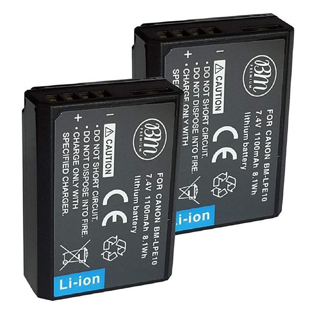 BM Premium 2-Pack of LP-E10 Batteries for Canon EOS Rebel T3, T5, T6, T7, Kiss X50, Kiss X70, EOS 1100D, EOS 1200D, EOS 1300D, EOS 2000D Digital Camera