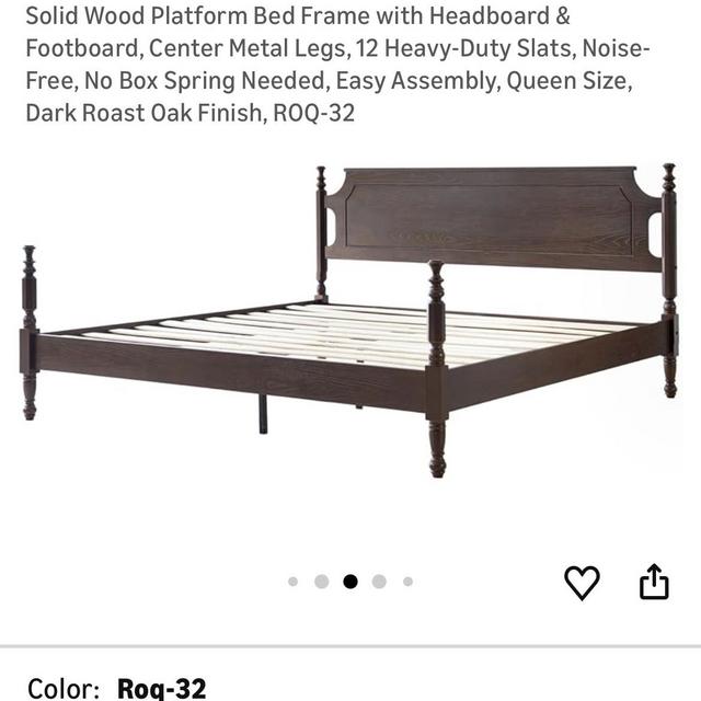 Solid Wood Platform Bed Frame with Headboard & Footboard, Center Metal Legs, 12 Heavy-Duty Slats, Noise-Free, No Box Spring Needed, Easy Assembly, Queen Size, Dark Roast Oak Finish, ROQ-32