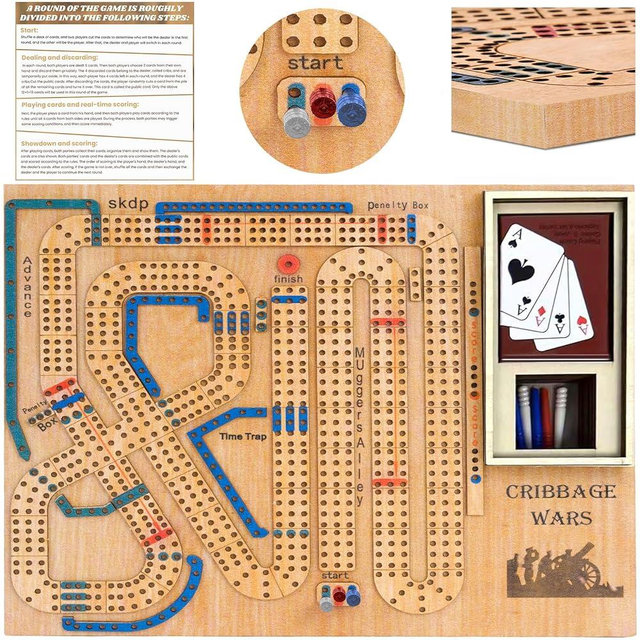 Cribbage Wars Board Game, Cribbage War Game, Cribbage Board Game Set, Cribbage Wars with Built-in Storage Compartment for Cribbage Pegs (1 Pack)