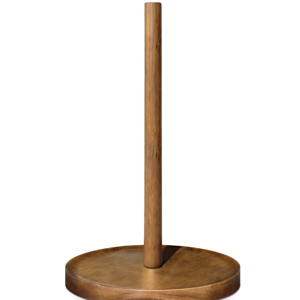Paper Towel Holder Countertop, Wooden Standing Paper Towel Roll Stand for Rustic Farmhouse & Cottagecore Decor, Kitchen Bathroom Essential, Brown