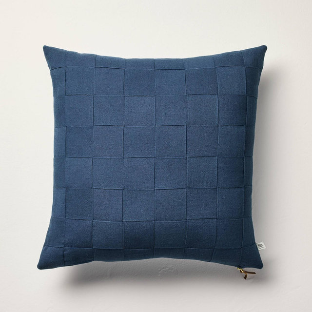 18"x18" Basket Weave Square Throw Pillow Navy - Hearth & Hand™ with Magnolia