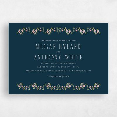 Deepest Teal, Blue Wedding Invitation - Feuille Landscape