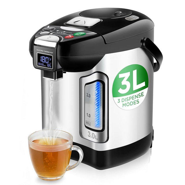NutriChef Digital Water Boiler and Warmer - 3L/3.17 Qt Stainless Electric Hot Water Dispenser w/ LCD Display, Rotating Base, Keep Warm, Auto Shut Off, Safety Lock, Instant Heating for Coffee & Tea