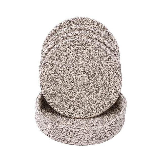 Potholders Trivets Mats for Countertop, Cotton Trivet Set for Hot Pots and Pans, 7 Inchs Hot Pads for Kitchen Hot Dishes with Storage Basket, Tabletop Protection Great Housewarming Gift (Brown)