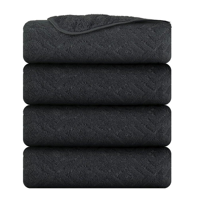 CHINO Extra Large Bath Towel Set, 4 Piece Black Oversized Bath Towels 35"x70"-Soft, Quick Dry, Super Absorbent, Diamond Pattern Microfiber Bath Sheets for Bathroom, Beach, Travel, Fitness, Yoga