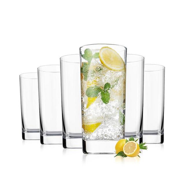 OUWO Highball Glasses Set of 6, 13oz Tall Drinking Glasses, Water Glass for Kitchen, Tom Collins Glasses, Mojito Glass Cups, Cocktail Glasses for Bar Glassware