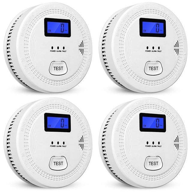 4-Pack,Smoke and Carbon Monoxide Detector,2 in 1 CO & Smoke Alarm,Carbon Monoxide Detectors,Smoke Detector,85dB in Alarm,LCD Screen,Wireless,Easy to Install