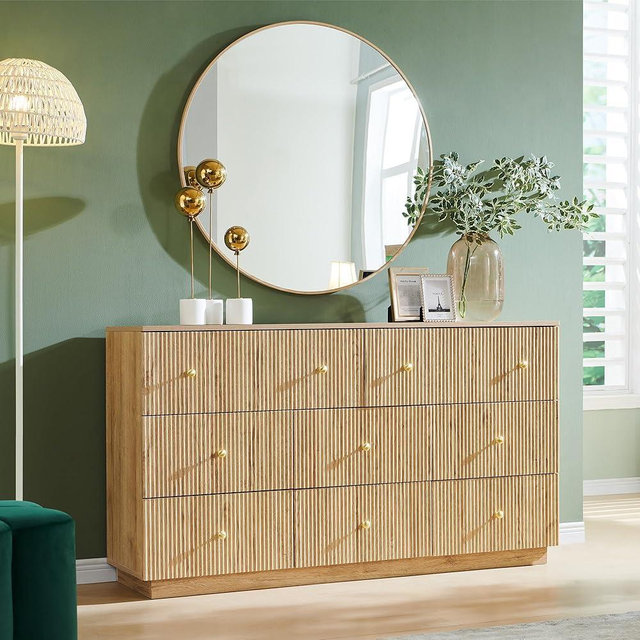 wow97e Fluted Dresser for Bedroom, 55" W 8 Drawer Dressers, Wood Tall Dresser Storage Organizer, Modern Bedroom Chest of Drawers with Deep Storage for Closet Hallway, Entryway, Living Room Natural