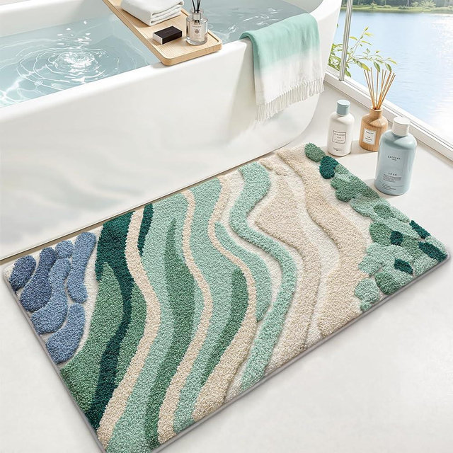 LUMI Beach Bathroom Rug Upgraded, Non Slip Bath Mat Quick Dry, Ultra Soft Washable Absorbent, Ocean Sea Theme Bath Rug for Shower Floor, Home Decor, Kids Room, Bathtub, 24"x43"