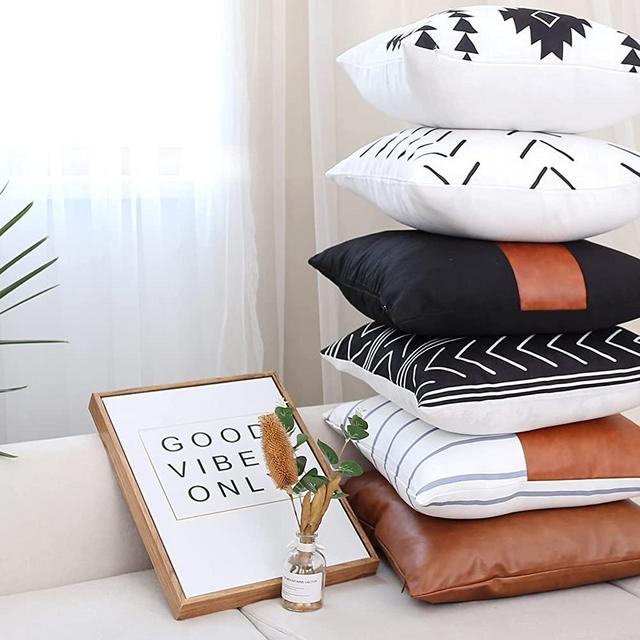 LYDTICK 6 Pieces Boho Throw Pillow Covers 18 x 18 inch, Decorative Farmhouse Pillow Covers Faux Leather Modern Geometric Pillowcases for Couch, Bed, Home Décor