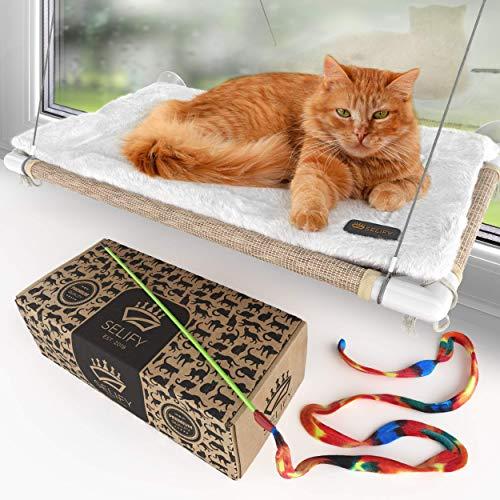 Cat Window Perch (Holds Up to 60 Lbs) – Strong, Durable Cat Perch Window Cat Bed - Custom-Engineered Suction Cups – Free Cat Window Hammock Cushion and Cat Toy – No Tools Required!