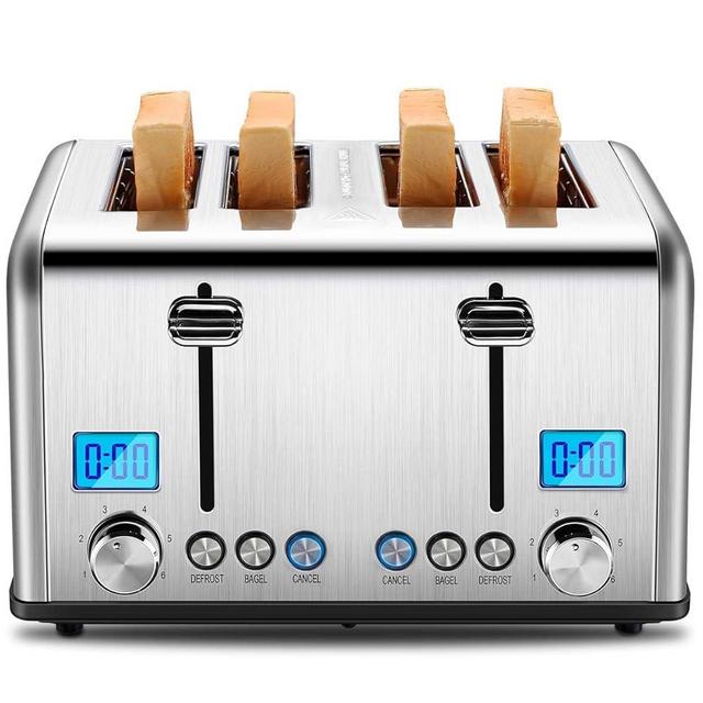 4 Slice Toaster, Roter Mond Countdown Stainless Steel Toaster with Bagel, Defrost, Cancel Function, Dual Toaster Extra Wide Slots, 6 Bread Shade Settings Bread Toaster, Removable Crumb Trays, 1650W