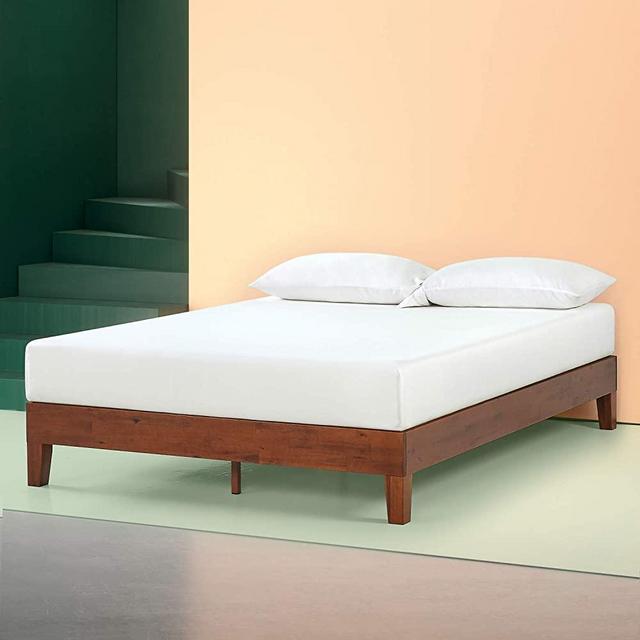 Zinus Wen 12 Inch Deluxe Wood Platform Bed / No Box Spring Needed / Wood Slat Support / Cherry Finish, King