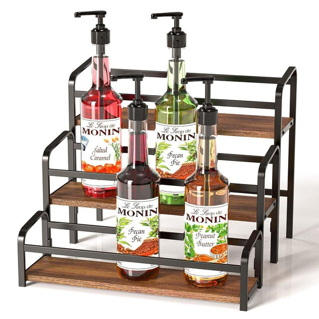 MIMIyasha Coffee Syrup Organizer, 3-Tier Syrup Rack 12 Bottles Capacity, Coffee Syrup Rack Free-Installation(Magnetic Connection), Spice Rack for Countertop, Bar, Kitchen