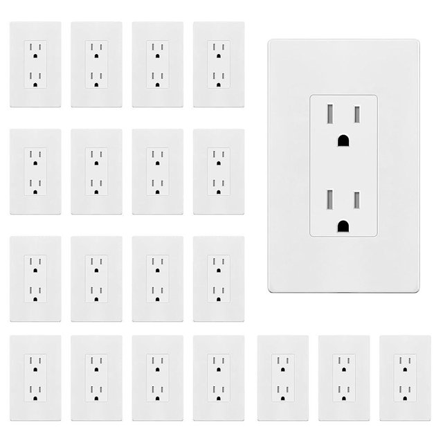 ENERLITES 20 Pack White Decorator Receptacle with Screwless Wall Plate, Standard Electrical Wall Outlet, 15A 125V, Self-Grounding, 2-Pole, 3-Wire, 5-15R, UL Listed, 61502-TR-WSID, Tamper Resistant