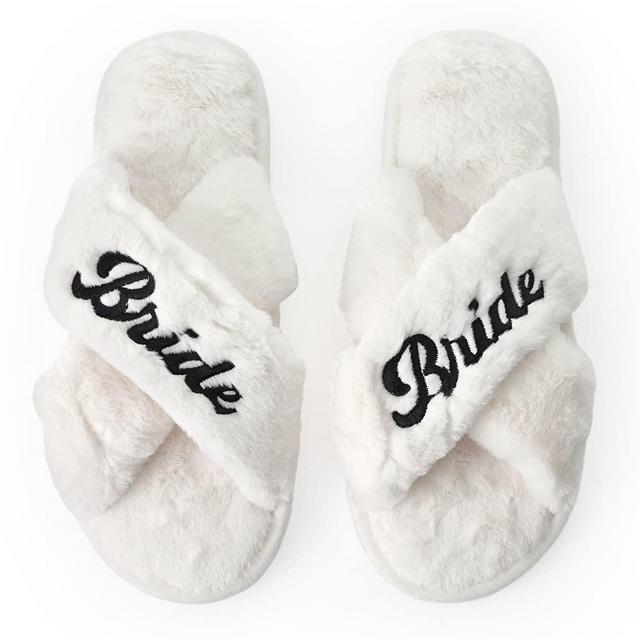 xo, Fetti Bride Slippers, White Fur | Bachelorette Party Decorations, Wedding Day Sandals, Bridesmaid Gift, Bridal Shower Party Favor…