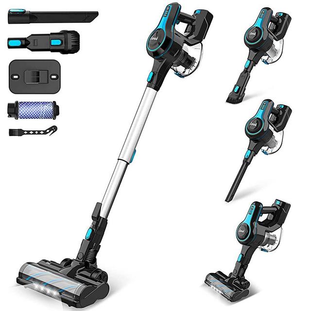 INSE Cordless Stick Vacuum Cleaner, 6-in-1 Rechargeable Vacuum Cordless with 2200mAh Battery, Powerful Lightweight Vacuum Cleaner, Up to 45 Mins Runtime, for Hard Floor Carpet Pet Hair- N5 Light Blue