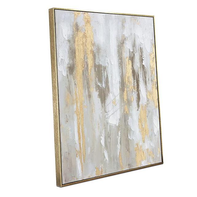 Gold Abstract Wall Art Decor - Framed Abstract Canvas Artwork with Gold Foil and texture for modern style decor，Ready to hang