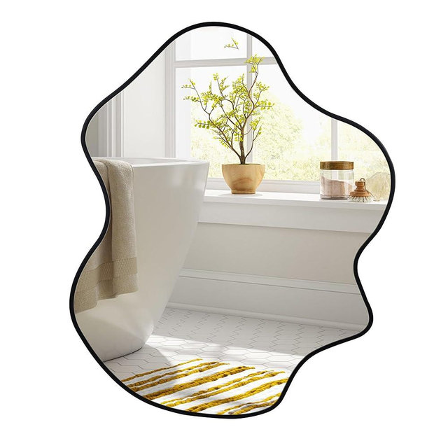 CULER Irregular Black Bathroom Wall Mirror,22 x 30 Inch Asymmetrical Vanity Modern Tempered Glass Mirror for Bedroom,Living Room,Entryway