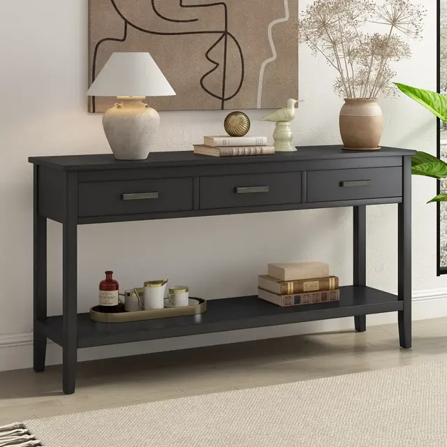 59.1" Modern 3-Drawer Console Table with 1 Shelf for Living Room, Entryway and Hallway, Black - ModernLuxe