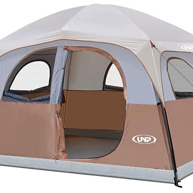 UNP Tents 6 Person Waterproof Windproof Easy Setup,Double Layer Family Camping Tent with 1 Mesh Door & 5 Large Mesh Windows -10'X9'X78in(H)