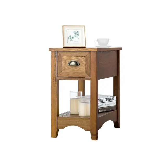 Contemporary Chair Side End Table Compact Table w/ Drawer Nightstand Tawny