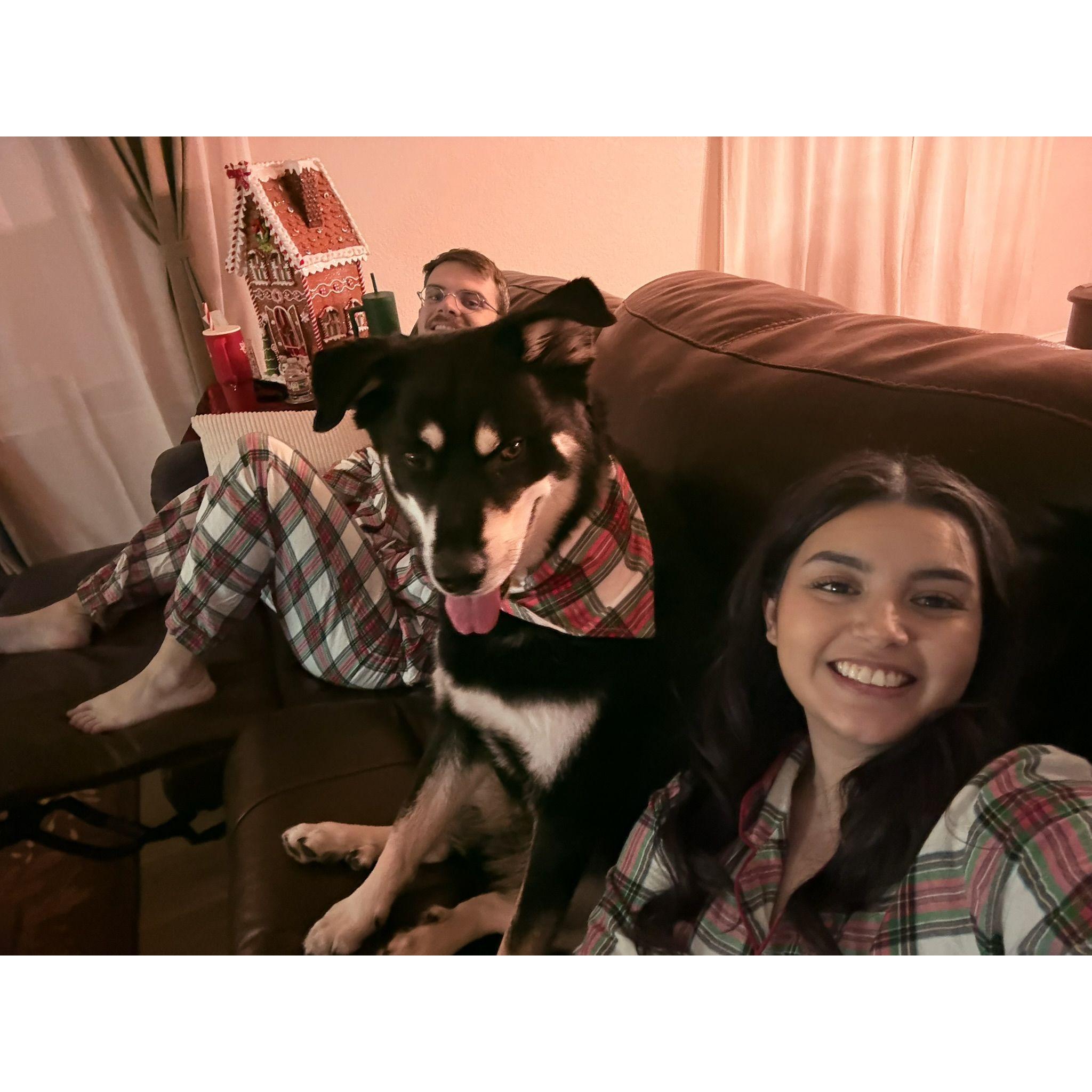 A family that matches pajamas together, stays together