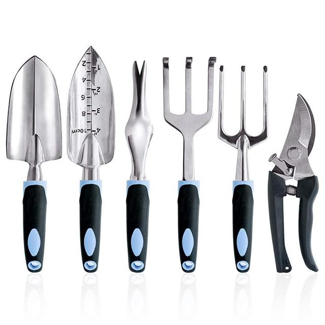 wanyi Garden Tool Set, 6-Piece Aluminum Lightweight Gardening kit with Soft Rubber Anti-Skid Ergonomic Handle, Garden Gift kit (Black/Blue)