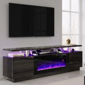 Bhhatu 2 Tier High Gloss TV Stand with Electric Fireplace Included