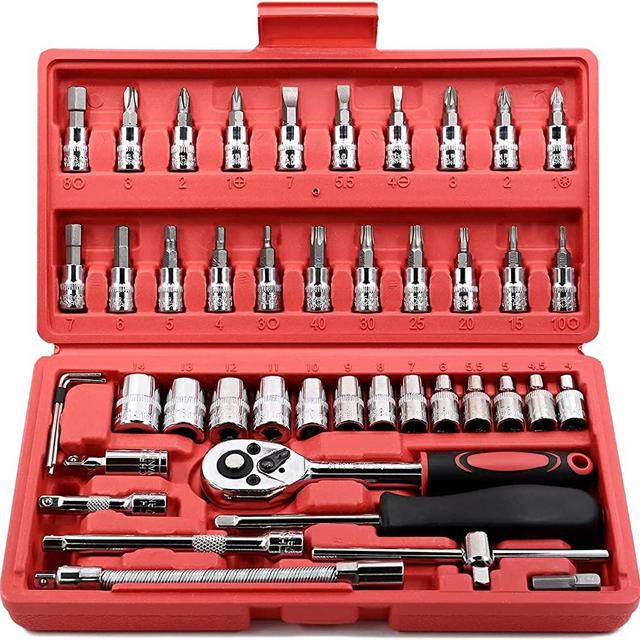 46 Piece 1/4 Inch Drive Socket Ratchet Wrench Set Is A Unique Gift For Men For Car Maintenance And Home Use