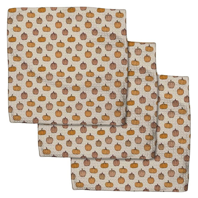 GEOMETRY Fall Dish Towels - Quick Dry Dish Cloths for Kitchen - Premium Quick Dry Towel with Geoweave - 3-Pack Set (Pumpkin Patch, 10"x10" (3 per Set))