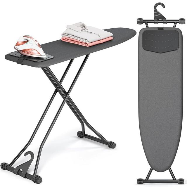 APEXCHASER Ironing Board, Compact Iron Board with Silicon Mat, Foldable Ironing Board with Heat Resistant Cover, 7 Height Adjustable, Space Saver Iron Board,13x43 Black