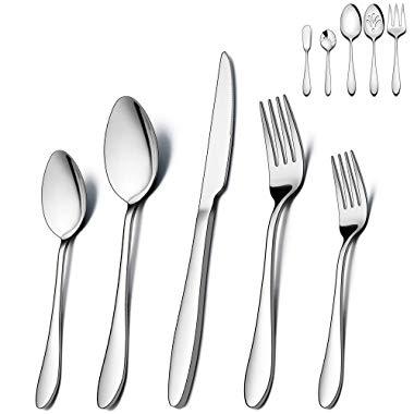 LIANYU 65-Piece Silverware Set with Serving Utensils, Stainless Steel Flatware Cutlery Set for 12, Eating Utensil Tableware Sets, Mirror Finish, Dishwasher Safe
