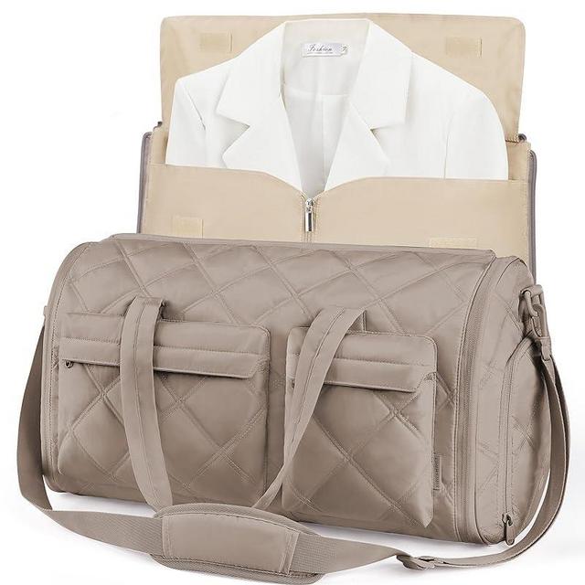 BAGSMART Garment Bags for Travel for Women, Convertible Garment Duffel Bag Suit Bag, 2 in 1 Puffy Garment Bags for Hanging Clothes, Carry on Travel Duffle Bag Combo with Shoe Compartment, Khaki