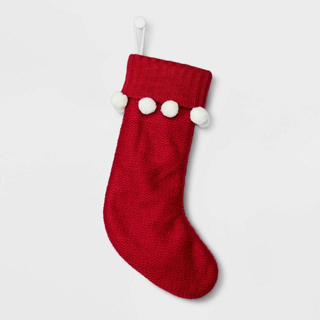 Pompom Knit Christmas Stocking Red - Wondershop™