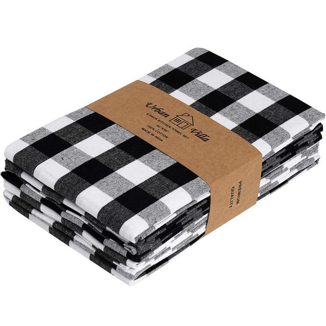 Urban Villa Set of 6 Kitchen Towels 20×30 Inch 100% Cotton Highly Absorbent Dish Towels Premium Quality Bar & Tea Towels with Mitered Corners- Taupe/White