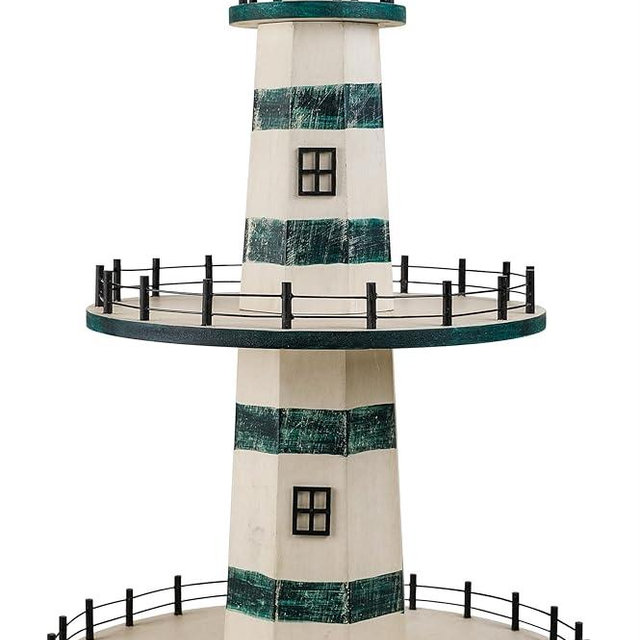 SAILINGSTORY Lighthouse Tiered Tray Stand Nautical Coastal Beach Decor Summer Tiered Tray Decor Teal Color