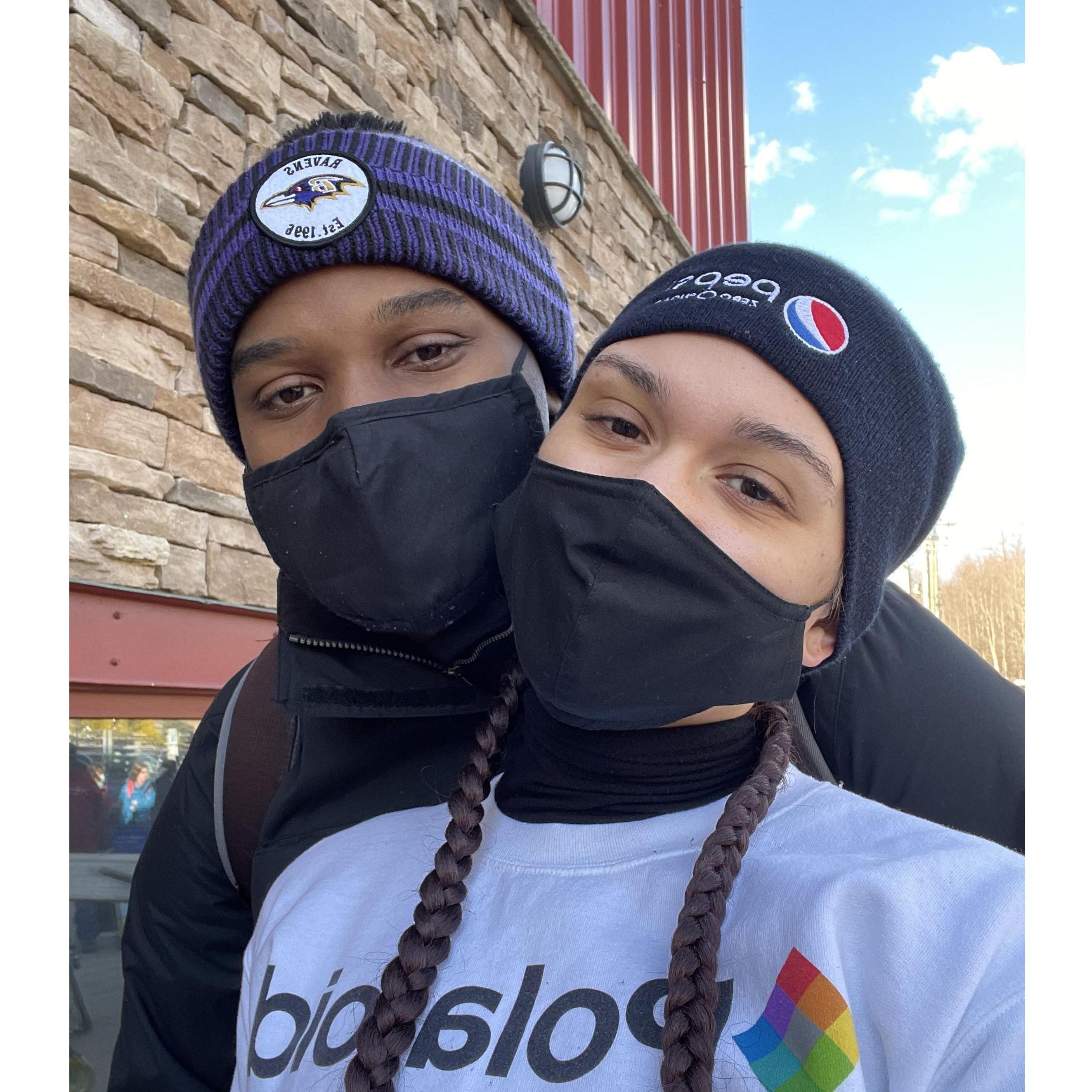 A picture before a great day on the slopes... can you tell that we really enjoy snowboarding trips?