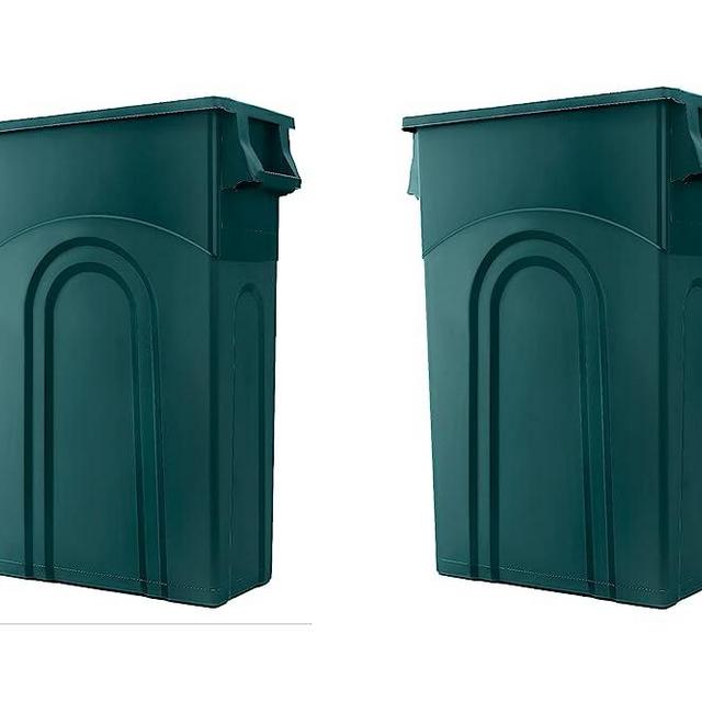 United Solutions Space Saving Slim Profile ECOSolutions Highboy Recycling Bin, Hunter Green, 2 Count
