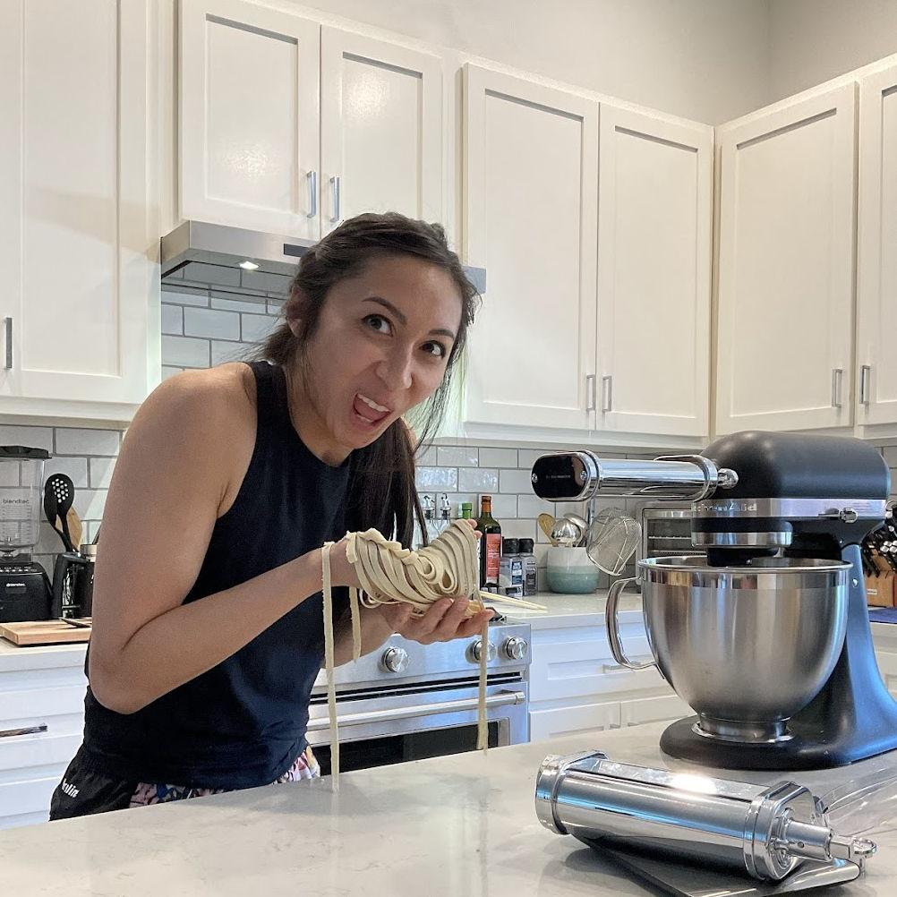 After moving to Oklahoma City, we couldn't help but replicate the Japanese foods we loved... Pictured is Cecille working on her Okinawa soba recipe.