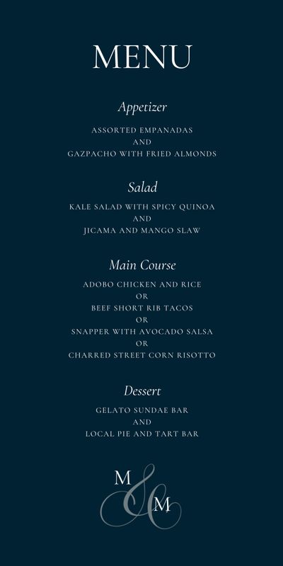 Blue Oval Wedding Menu - Aven