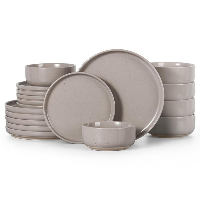HaWare Stoneware Dinnerware Sets, 18-Piece Plates and Bowls Set for 6, Dishes Set for Home Restaurant, Speckled Cream Coffee