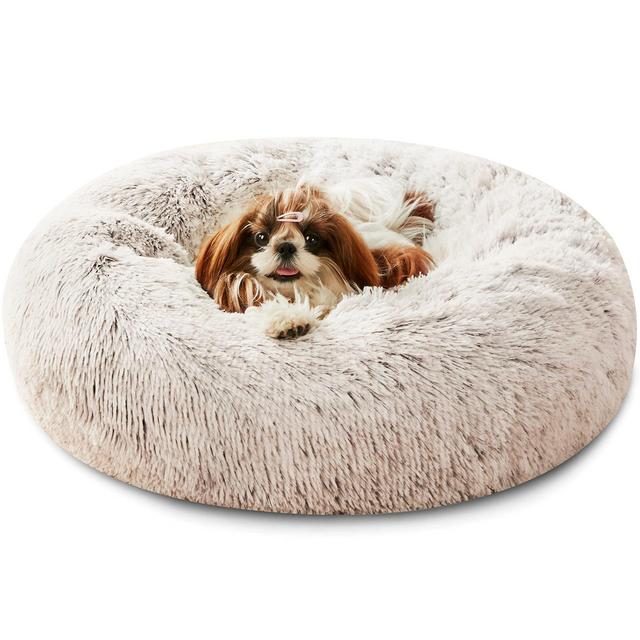 Western Home Faux Fur Dog Bed Cat Bed, Original Calming Dog Bed for Small Medium Large Pets, Anti Anxiety Donut Cuddler Round Warm Washable Cat Bed for Indoor Cats(24", Khaki)