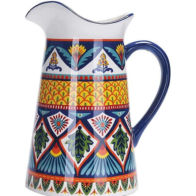 Bico Havana Ceramic 2.5 Quart Pitcher with Handle, Decorative Vase for Flower Arrangements, Dishwasher Safe