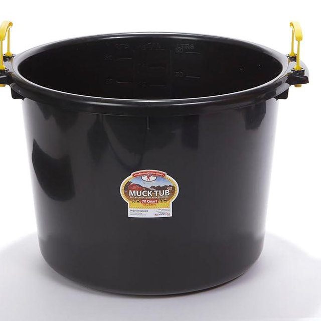 Little Giant® Plastic Muck Tub | Durable & Versatile Utility Bucket with Handles | Muck Bucket | Durable Handles | 70 Quart | Black