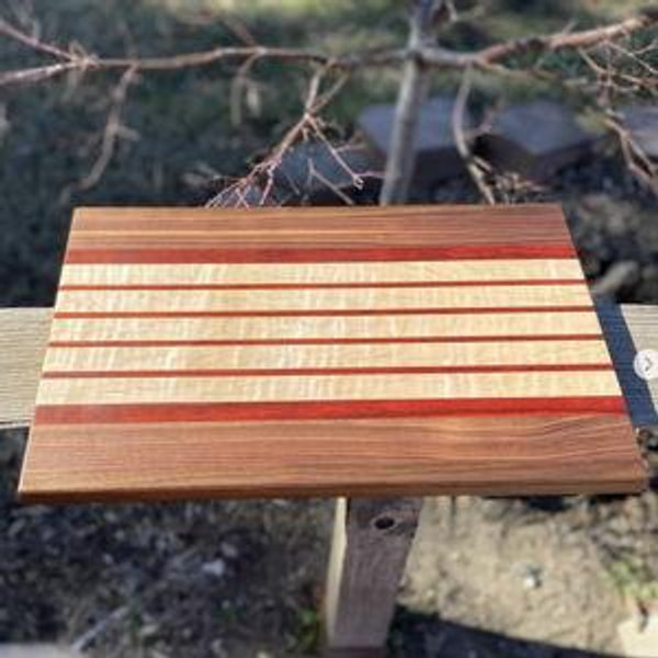 Black Walnut, Zebra Wood, Purple Heart Cheese Board