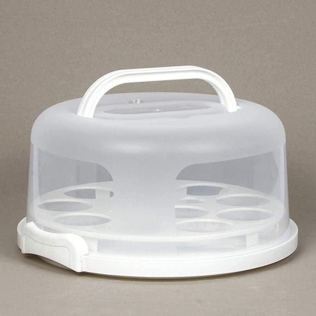 Cake Carrier with Handle - 10in Round Cakes Storage Container with Lid -Cupcake Holder with Cover for Pastries Pies and Muffins (White Color)