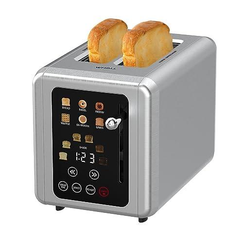 WHALL® Touch screen Toaster 2 slice, Stainless Steel Digital Timer Toaster with Sound Function, 6 Bread Types & 6 Shade Settings, Smart Extra Wide Slots Toaster with Bagel, Cancel, Defrost Functions