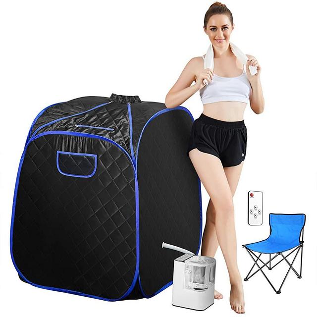 Mauccau Portable Sauna for Home, Personal Steam Sauna Spa, One Person Indoor Sauna, 2.5L Sauna Tent with Foldable Chair Timer Remote Control (32 x 32 x 40.5inch, Blue)