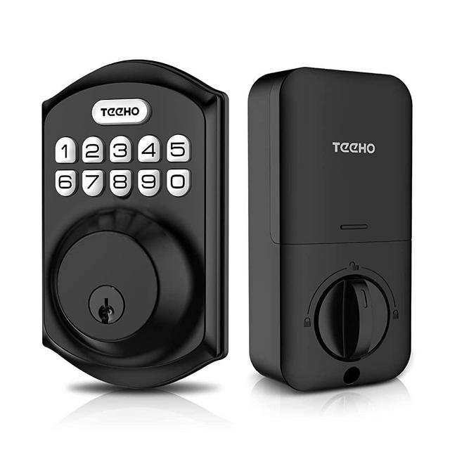Keyless Entry Door Lock - TEEHO Electronic Keypad Deadbolt with Keypads - Keyed Entry - Anti-Peeping Password - IP65 Weatherproofing - Matte Black